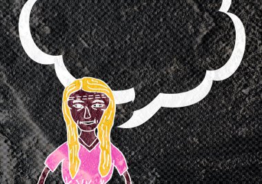 İnsanların düşünme insanlar konuşmak ve konuşma balonu çimento duvar 