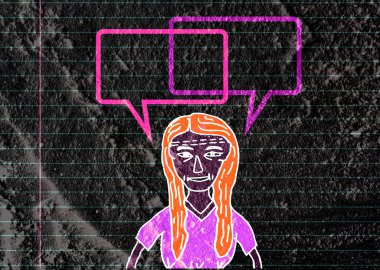 İnsanların düşünme insanlar konuşmak ve konuşma balonu çimento duvar 