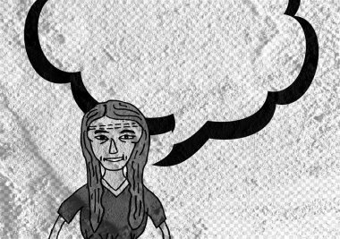 İnsanların düşünme insanlar konuşmak ve konuşma balonu çimento duvar 