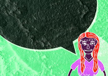 İnsanların düşünme insanlar konuşmak ve konuşma balonu çimento duvar 