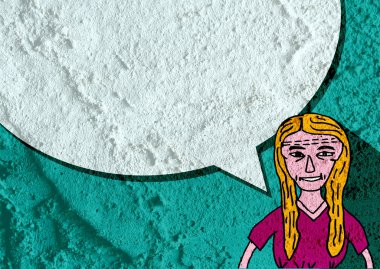 İnsanların düşünme insanlar konuşmak ve konuşma balonu çimento duvar 