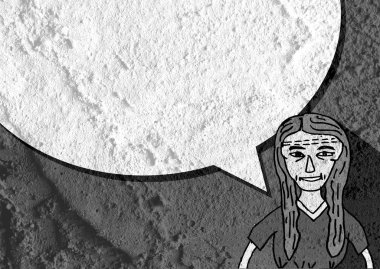 İnsanların düşünme insanlar konuşmak ve konuşma balonu çimento duvar 