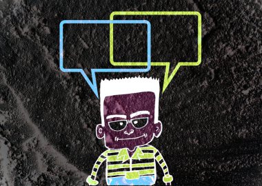 İnsanların düşünme insanlar konuşmak ve konuşma balonu çimento duvar 