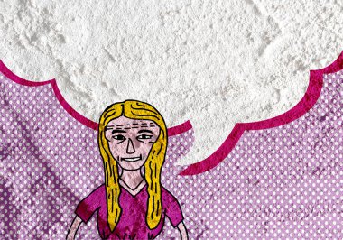 İnsanların düşünme insanlar konuşmak ve konuşma balonu çimento duvar 