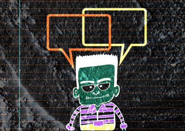 İnsanların düşünme insanlar konuşmak ve konuşma balonu çimento duvar 