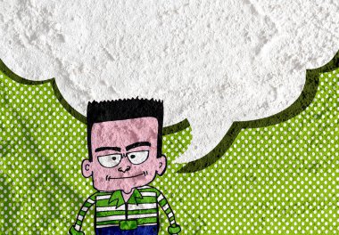 İnsanların düşünme insanlar konuşmak ve konuşma balonu çimento duvar 