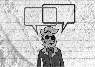 İnsanların düşünme insanlar konuşmak ve konuşma balonu çimento duvar 