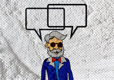 İnsanların düşünme insanlar konuşmak ve konuşma balonu çimento duvar 