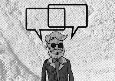 İnsanların düşünme insanlar konuşmak ve konuşma balonu çimento duvar 