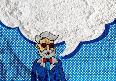 İnsanların düşünme insanlar konuşmak ve konuşma balonu çimento duvar 