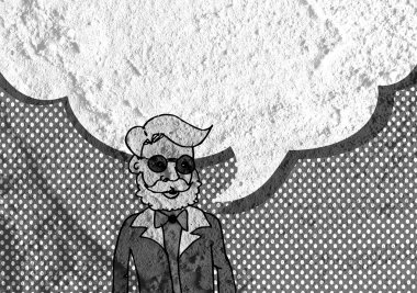 İnsanların düşünme insanlar konuşmak ve konuşma balonu çimento duvar 