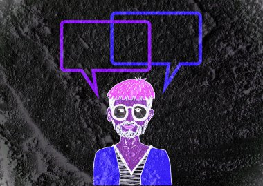 İnsanların düşünme insanlar konuşmak ve konuşma balonu çimento duvar 