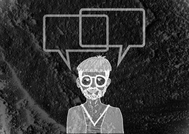 İnsanların düşünme insanlar konuşmak ve konuşma balonu çimento duvar 