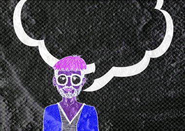 İnsanların düşünme insanlar konuşmak ve konuşma balonu çimento duvar 