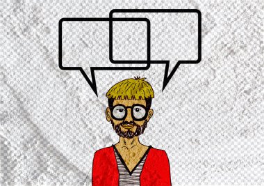 İnsanların düşünme insanlar konuşmak ve konuşma balonu çimento duvar 