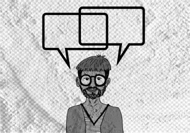 İnsanların düşünme insanlar konuşmak ve konuşma balonu çimento duvar 