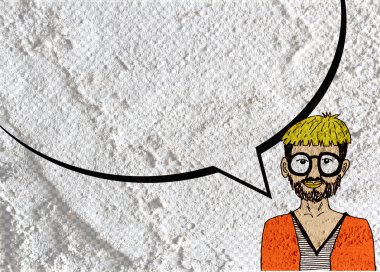 İnsanların düşünme insanlar konuşmak ve konuşma balonu çimento duvar 