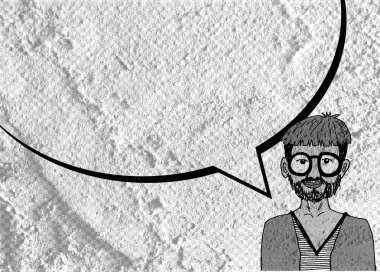 İnsanların düşünme insanlar konuşmak ve konuşma balonu çimento duvar 