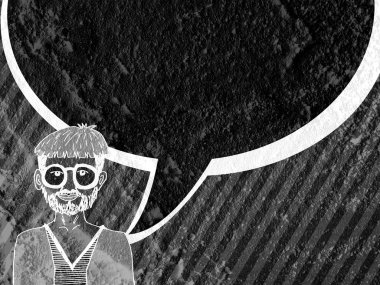 İnsanların düşünme insanlar konuşmak ve konuşma balonu çimento duvar 