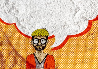 İnsanların düşünme insanlar konuşmak ve konuşma balonu çimento duvar 