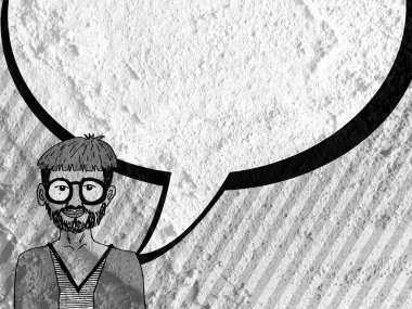 İnsanların düşünme insanlar konuşmak ve konuşma balonu çimento duvar 