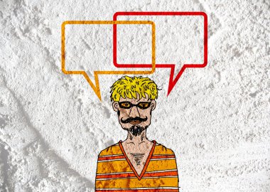 İnsanların düşünme insanlar konuşmak ve konuşma balonu çimento duvar 