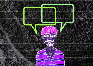 İnsanların düşünme insanlar konuşmak ve konuşma balonu çimento duvar 