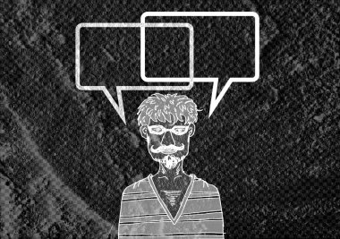 İnsanların düşünme insanlar konuşmak ve konuşma balonu çimento duvar 