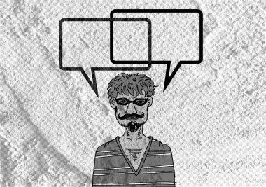 İnsanların düşünme insanlar konuşmak ve konuşma balonu çimento duvar 