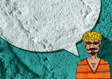 İnsanların düşünme insanlar konuşmak ve konuşma balonu çimento duvar 