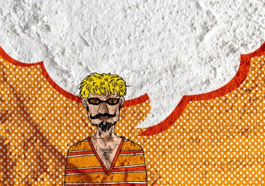 İnsanların düşünme insanlar konuşmak ve konuşma balonu çimento duvar 