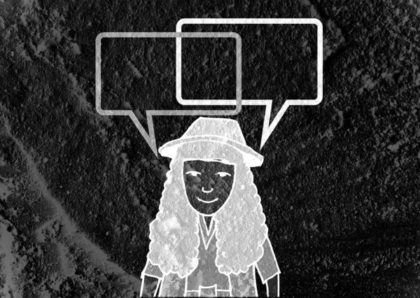 İnsanların düşünme insanlar konuşmak ve konuşma balonu çimento duvar 