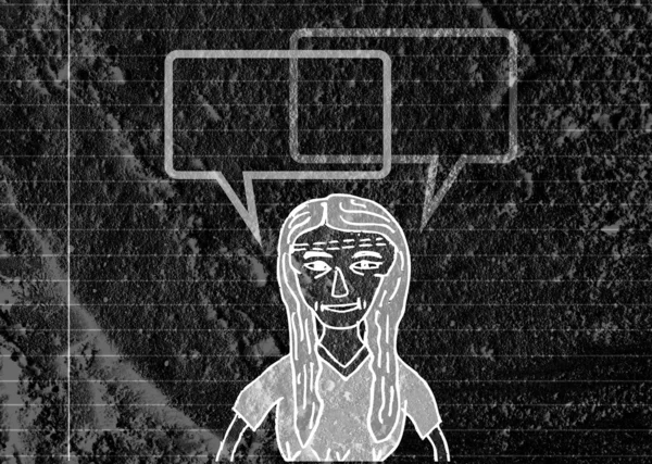 İnsanların düşünme insanlar konuşmak ve konuşma balonu çimento duvar 