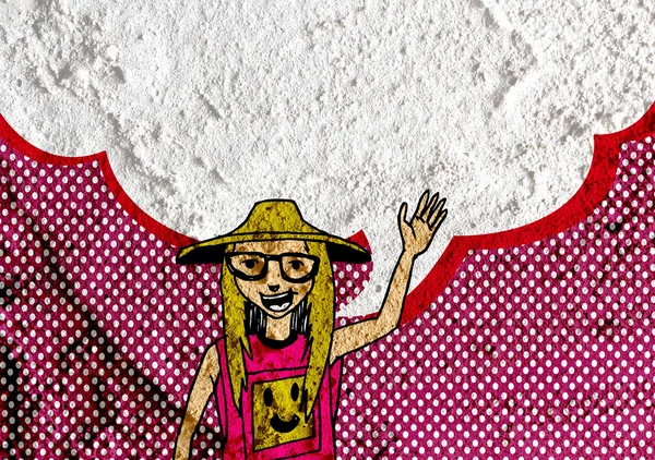 İnsanların düşünme insanlar konuşmak ve konuşma balonu çimento duvar 