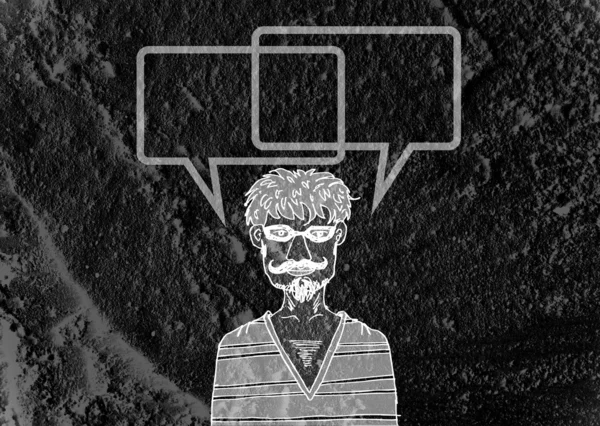 İnsanların düşünme insanlar konuşmak ve konuşma balonu çimento duvar 