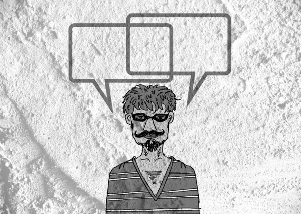 İnsanların düşünme insanlar konuşmak ve konuşma balonu çimento duvar 