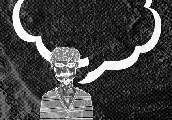 İnsanların düşünme insanlar konuşmak ve konuşma balonu çimento duvar 