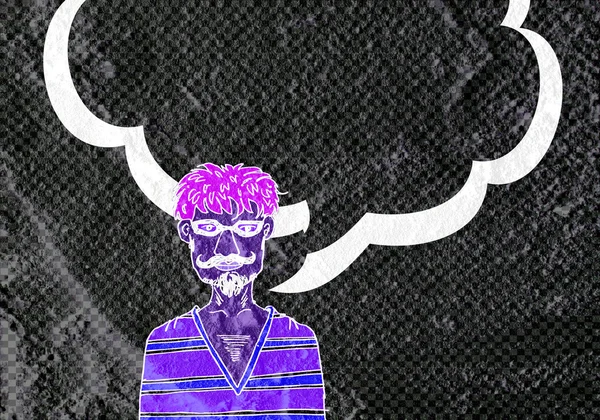 İnsanların düşünme insanlar konuşmak ve konuşma balonu çimento duvar 