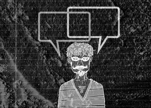 İnsanların düşünme insanlar konuşmak ve konuşma balonu çimento duvar 