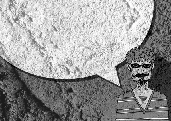 İnsanların düşünme insanlar konuşmak ve konuşma balonu çimento duvar 