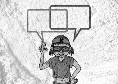 İnsanların düşünme insanlar konuşmak ve konuşma balonu çimento duvar 