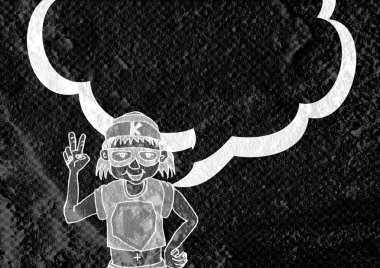 İnsanların düşünme insanlar konuşmak ve konuşma balonu çimento duvar 