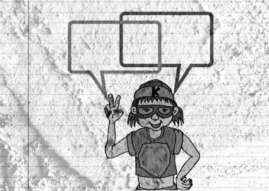 İnsanların düşünme insanlar konuşmak ve konuşma balonu çimento duvar 