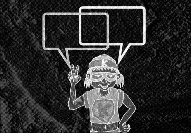 İnsanların düşünme insanlar konuşmak ve konuşma balonu çimento duvar 