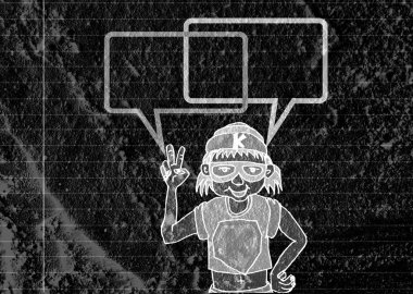 İnsanların düşünme insanlar konuşmak ve konuşma balonu çimento duvar 