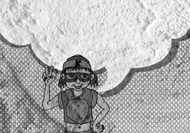 İnsanların düşünme insanlar konuşmak ve konuşma balonu çimento duvar 