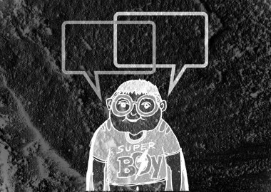 İnsanların düşünme insanlar konuşmak ve konuşma balonu çimento duvar 