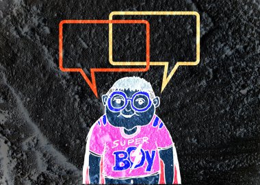 İnsanların düşünme insanlar konuşmak ve konuşma balonu çimento duvar 