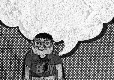 İnsanların düşünme insanlar konuşmak ve konuşma balonu çimento duvar 