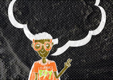 İnsanların düşünme insanlar konuşmak ve konuşma balonu çimento duvar 